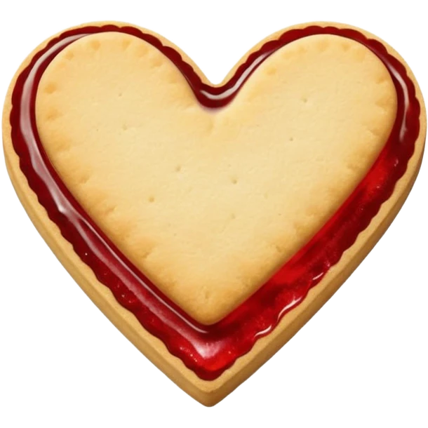 Realistic shortbread cookie in the shape of a heart with red jelly middle filling and sprinkled powder sugar on top. emoji