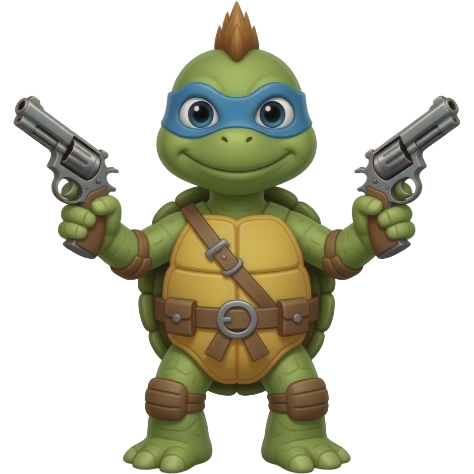 A normal turtle with a Mohawk holding two pistols emoji