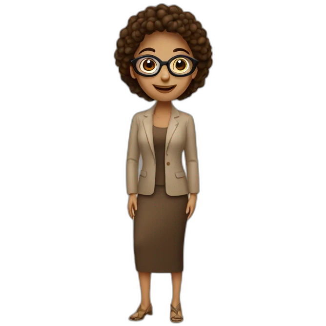 Mujer con rulos largo castaño oscuro, piel pálida con lentes emoji