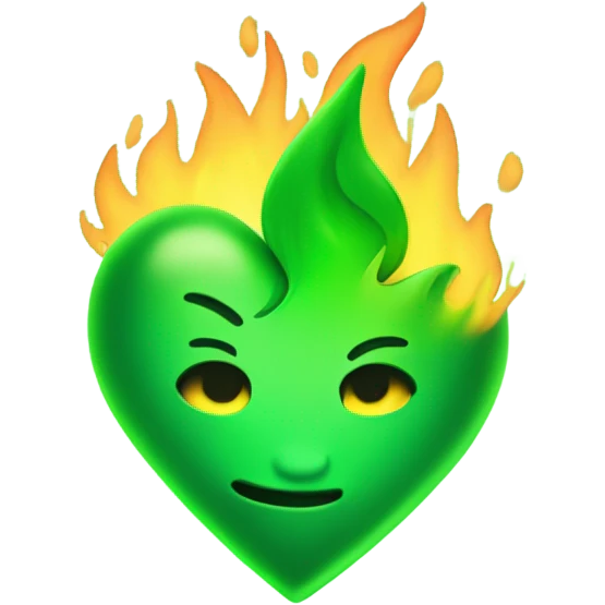 Green heart that is burning green fire emoji