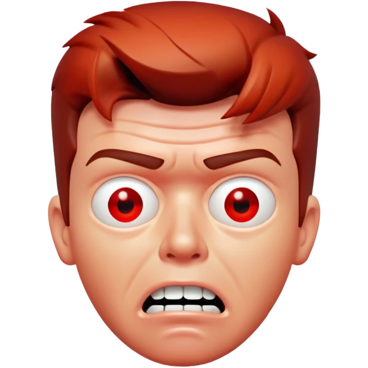 Rick Astley having a kind of worried face, but only his front teeth are sticking out, his eyes are blurred out, the background is pitch black, Rick Astley is kind of an orangish-red color, and the entire picture, including Rick Astley, is a staticky, glitchy, horror, analog horror type emoji