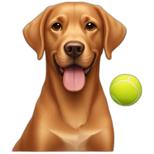 Red labrador with holding a tennis ball emoji