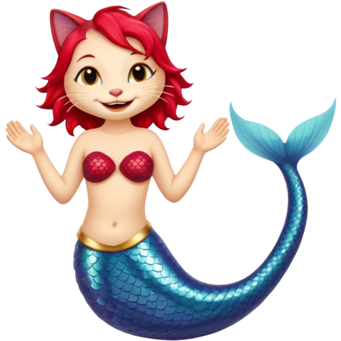 cat mermaid red saying hello emoji