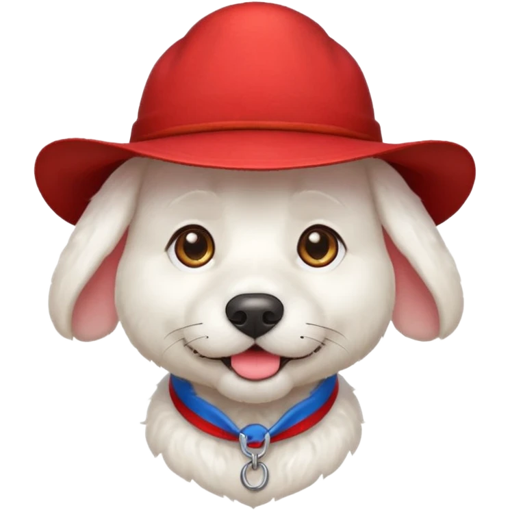 white dog with red mustache and farmer hat and earring emoji