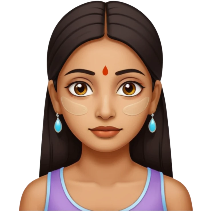 make an emoticon of a woman that has gel-like under eye patches of skincare of transparent color and make the woman slighlty indian, please remove the earrings anf the bindi  emoji