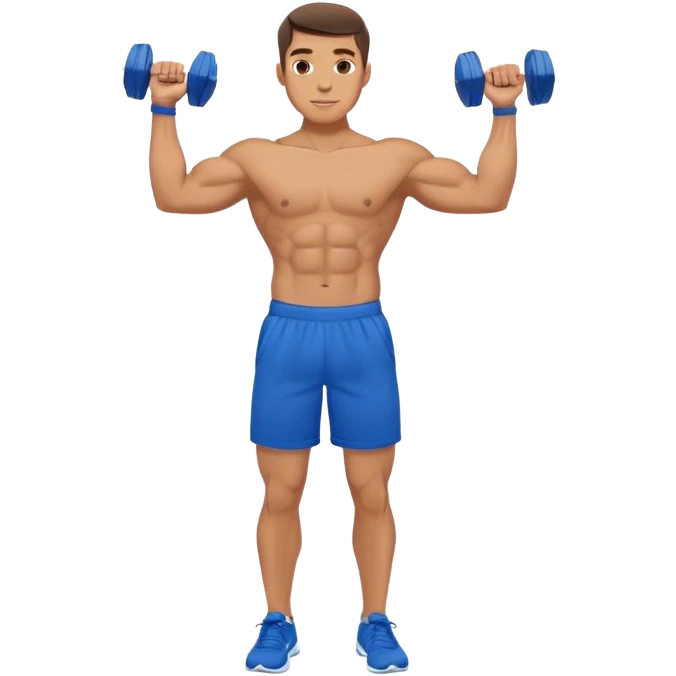 man with blue shorts doing side-lateral raise (T pose) with light dumbbells emoji