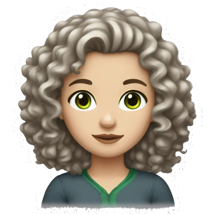 White Girl with dark brown curly hair and green eyes emoji