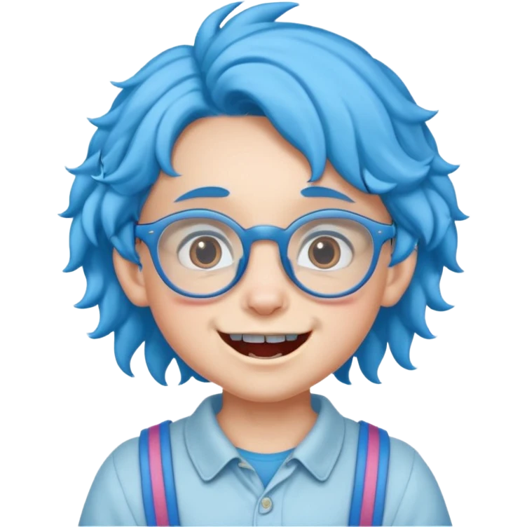 kid with teeth braces bunny eared blue haired curly big braces and glassess emoji