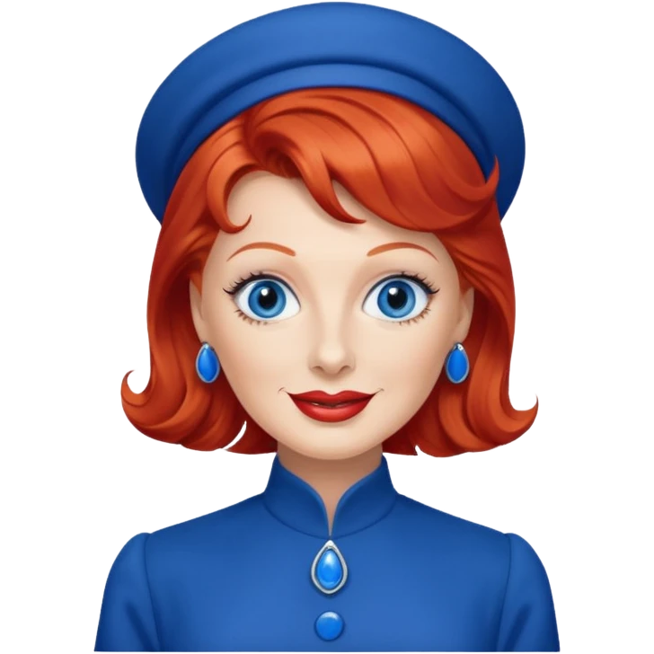 Lucille Ball with blue eyes, red hair, cobalt blue outfit emoji