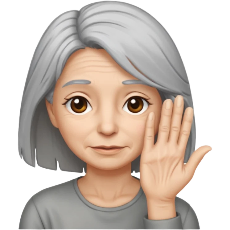 woman with gray hair and 1 palm of hand covering face emoji