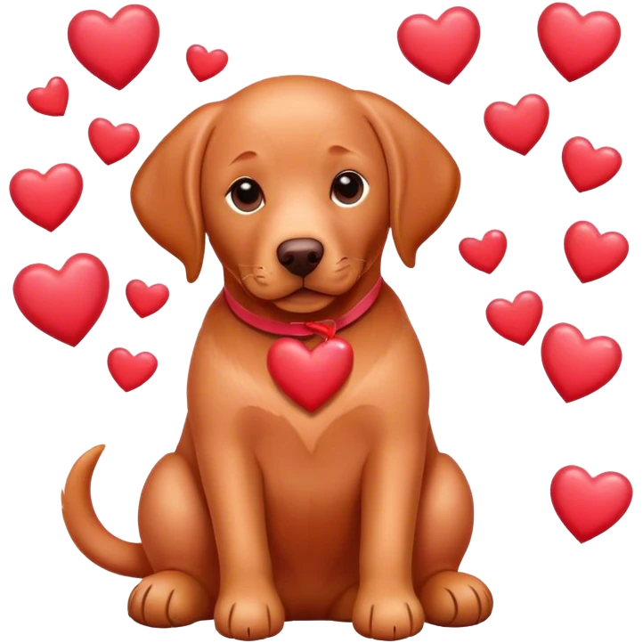 Red labrador with valentine hearts emoji