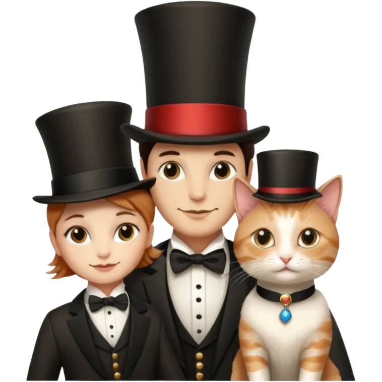 magician couple and their pet cat emoji