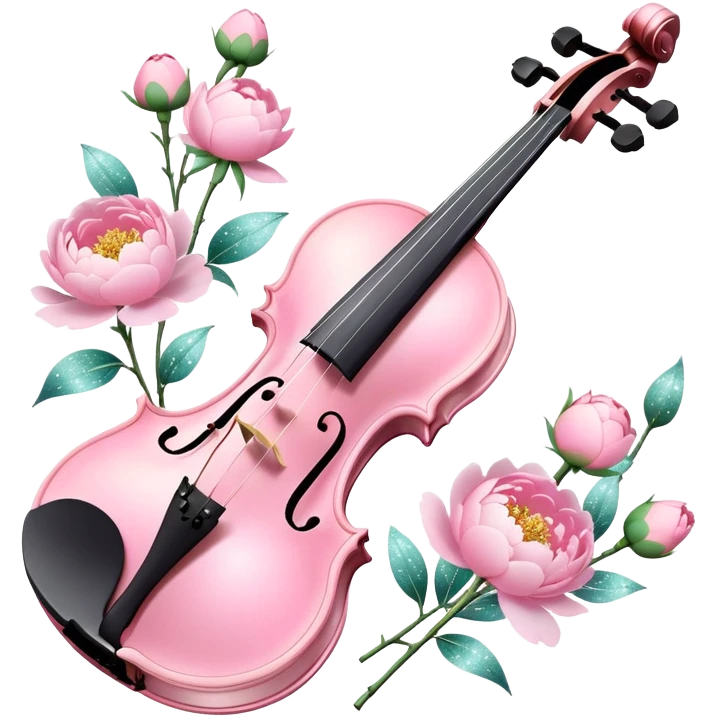 Iridescent soft pastel pink roamin romantic violin with peonies and glitter emoji