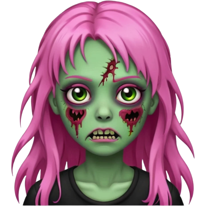 zombie girl with black, pink and green long hair with franja emoji