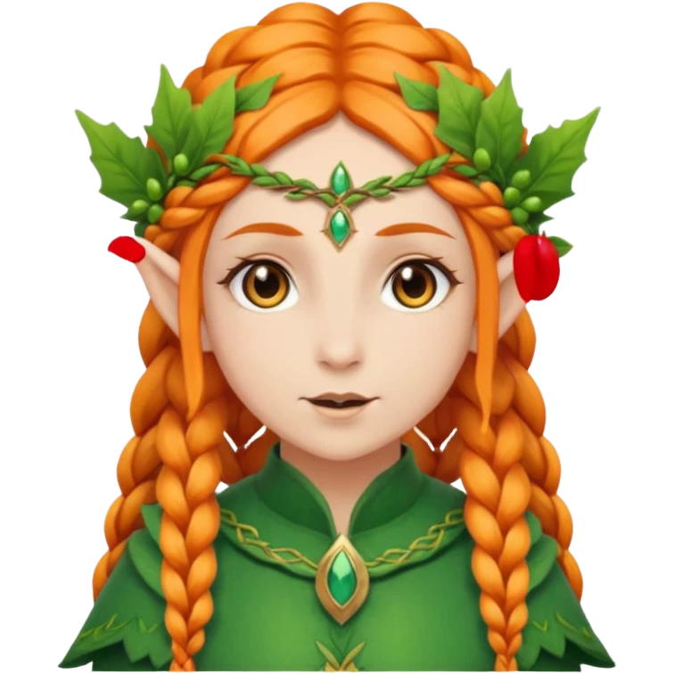 Elf with orange braids and leaf crown emoji
