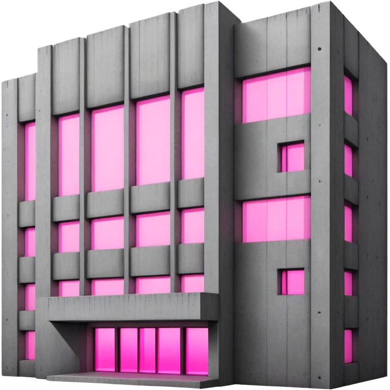 Brutalist concrete building with pink glowing window, minimalist style emoji