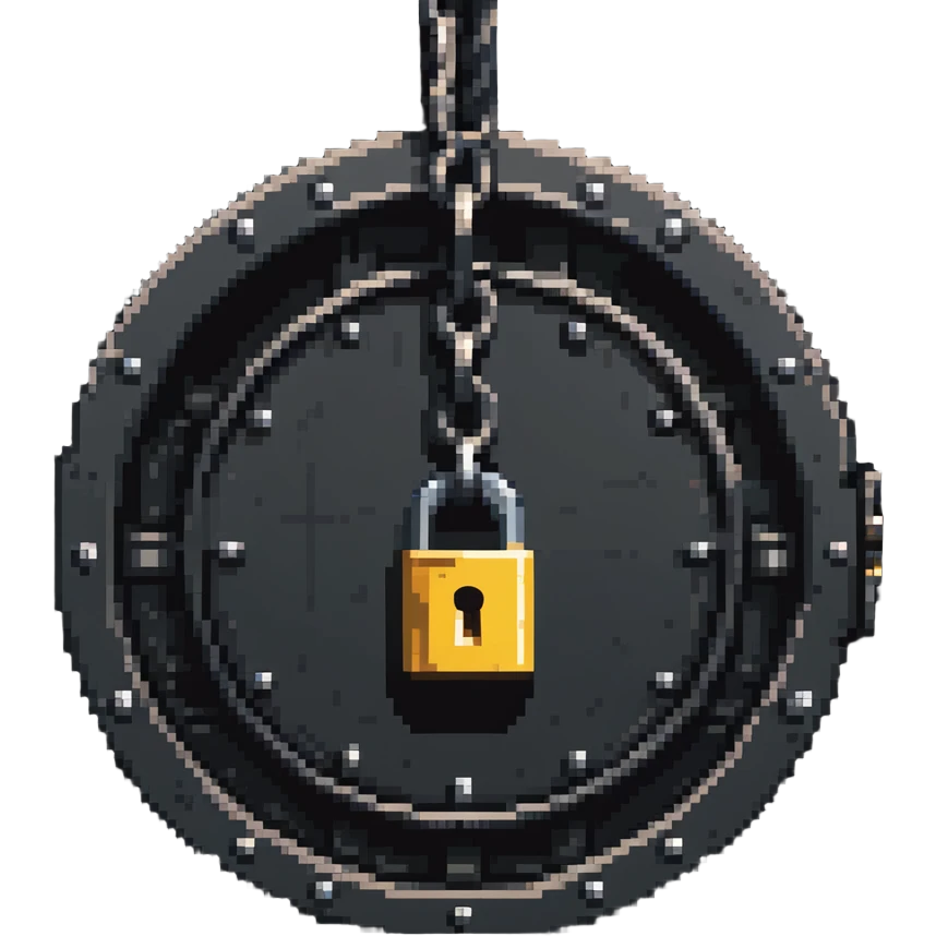 Chain and padlock securing a round submarine door or porthole emoji