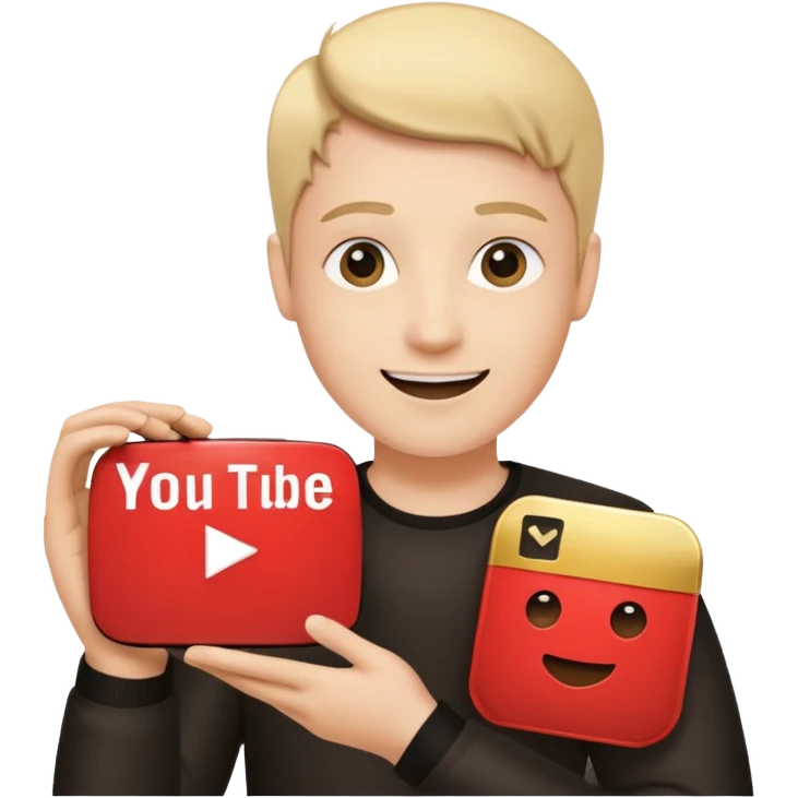 a happy holding youtube golden play button emoji
