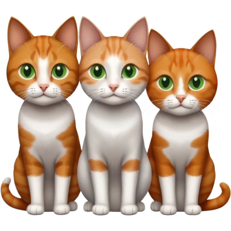 3 different coloured tiny short haired cats, including a dark grey and white cat with green eyes,and  a ginger and white with orange eyes and a brown tabby and white with hazel eyes emoji