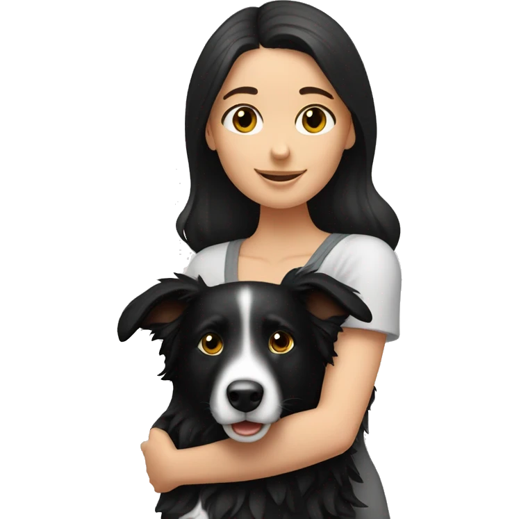 brunette hugging black border collie emoji