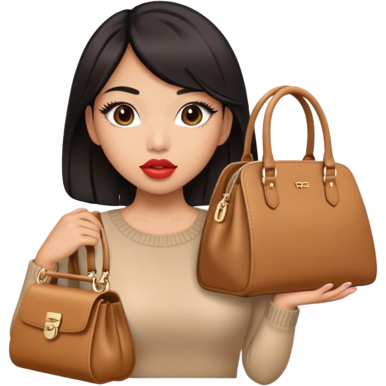 a girl with huge lips and false eyelashes, an Asian woman with a big purse guess emoji