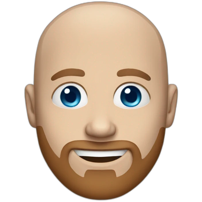 Friendly bald white man with blue eyes and short brown beard emoji
