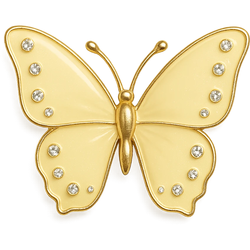 single soft yellow butterfly, light yellow enamel, sparkling gems emoji