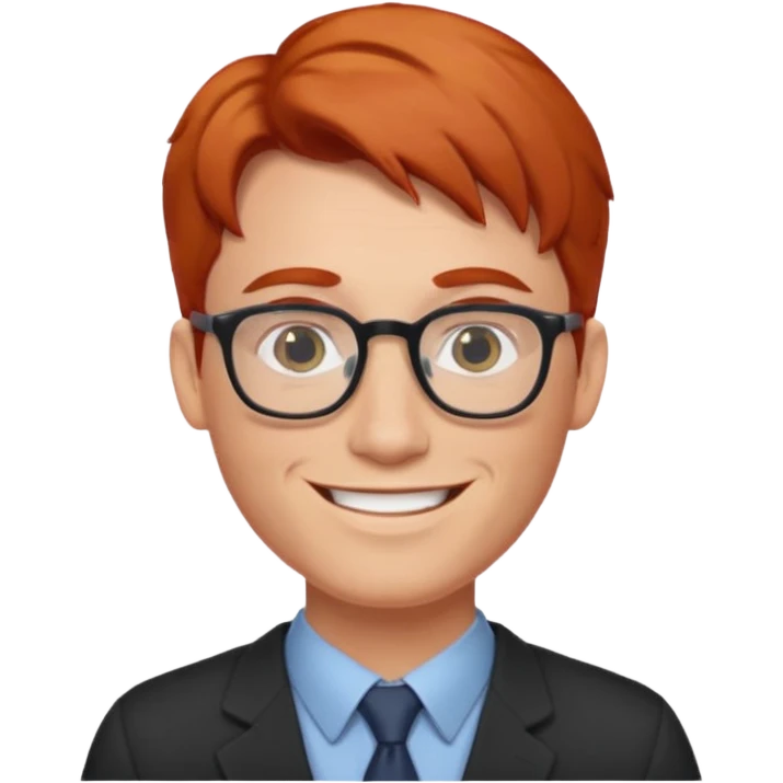redhead male teacher with middle part and glasses emoji