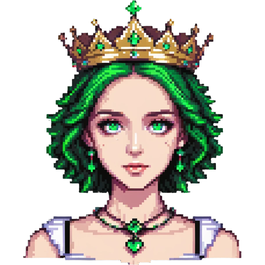 beautiful princess with striking green eyes and a crown emoji