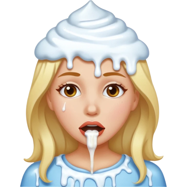 white icing dripping from a womans mouth emoji