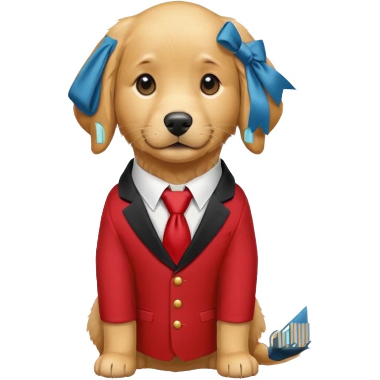 Golden Dog with NeckBow in red suit. emoji