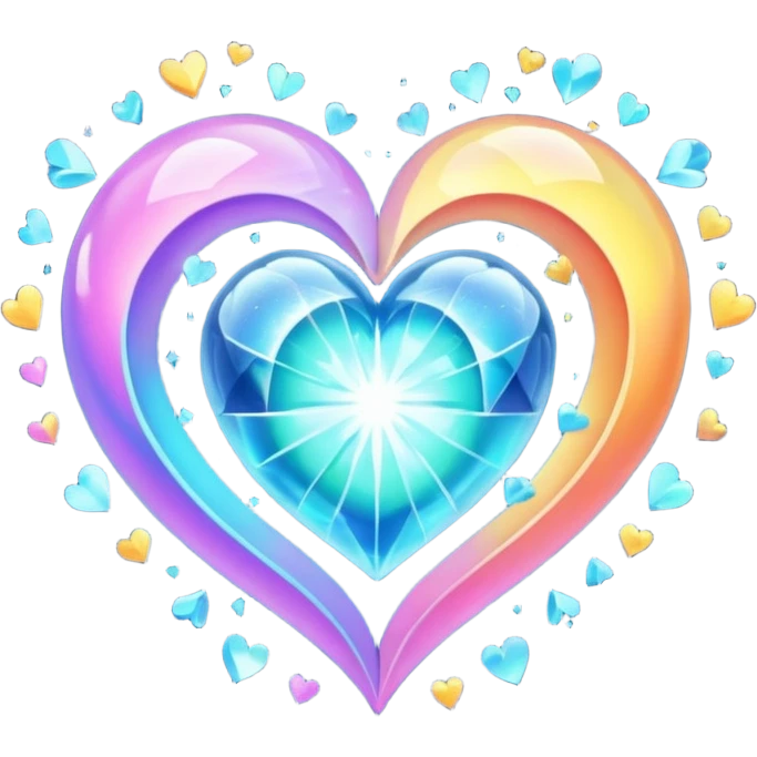 Heart split into orbiting fragments, gravity bending emoji