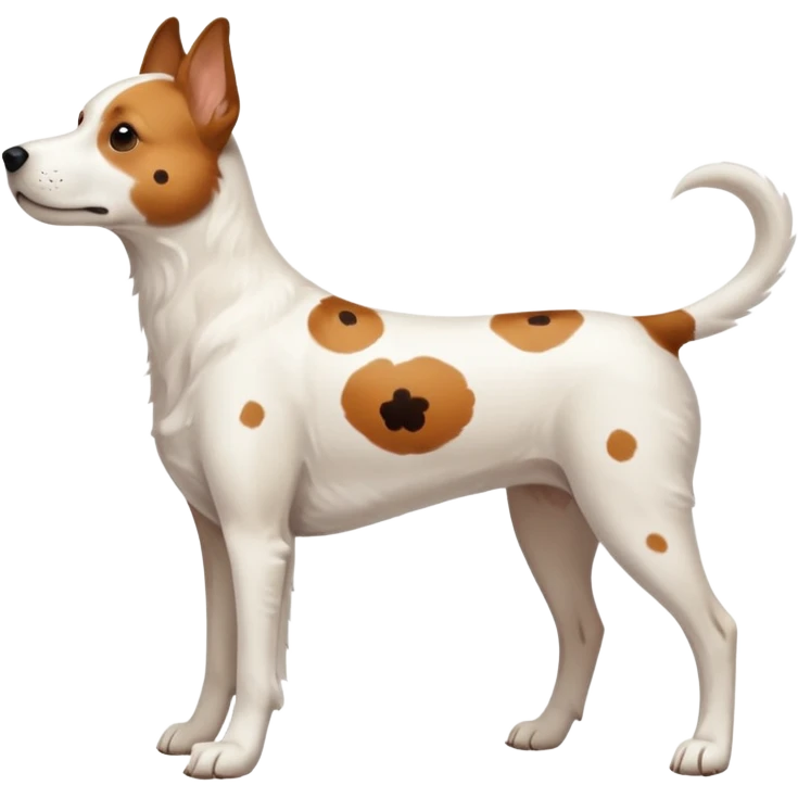 White dog with brown spots with only three legs, from the side  emoji