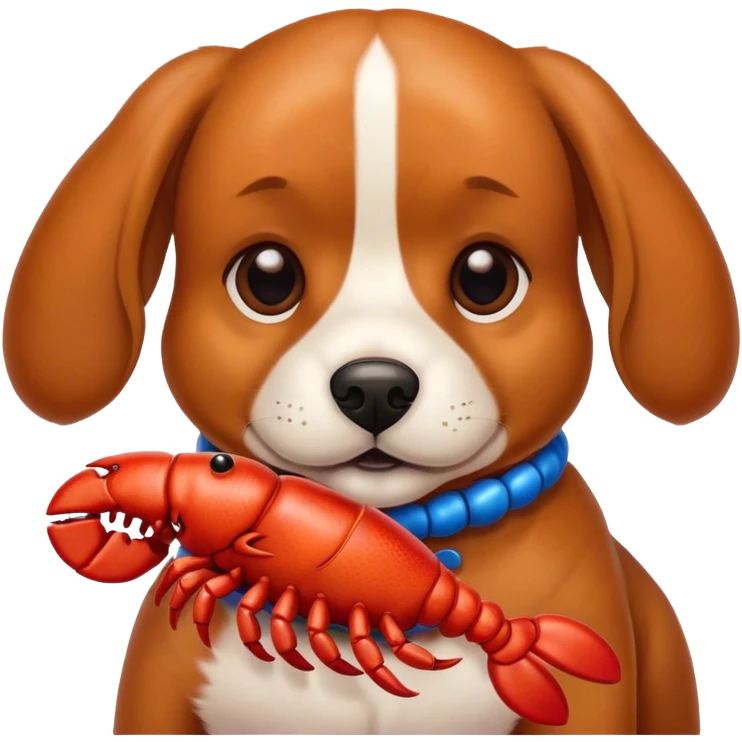 A dog with a lobster toy emoji