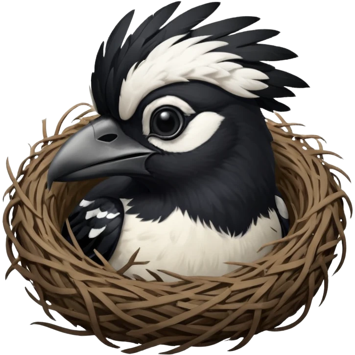 A man who has hair on the top of his head, that is actually an Australian Magpie, birds nest. emoji