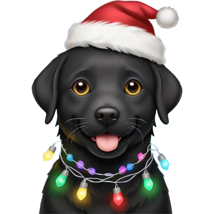 Charcoal Labrador with Christmas lights emoji