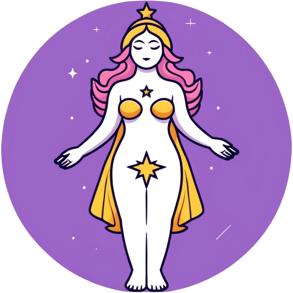 fullbody universe goddess with cosmic elements and stars emoji