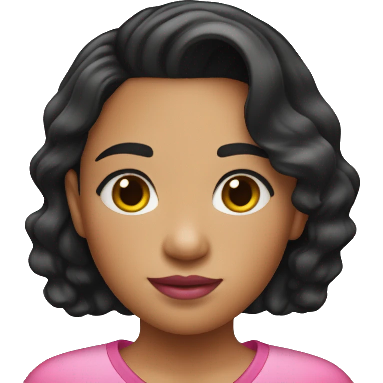 Kalinago girl with straight nose, pink lips, black short wavy hair and pink shirt  emoji
