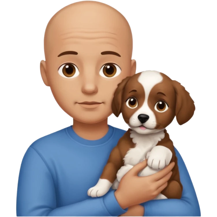 Bald guy with brunette and white puppy emoji