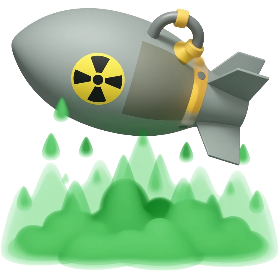 Make a nuke dropping and ther is a redioactive symbol on the nuke and around the nuke there is a green cloud emoji