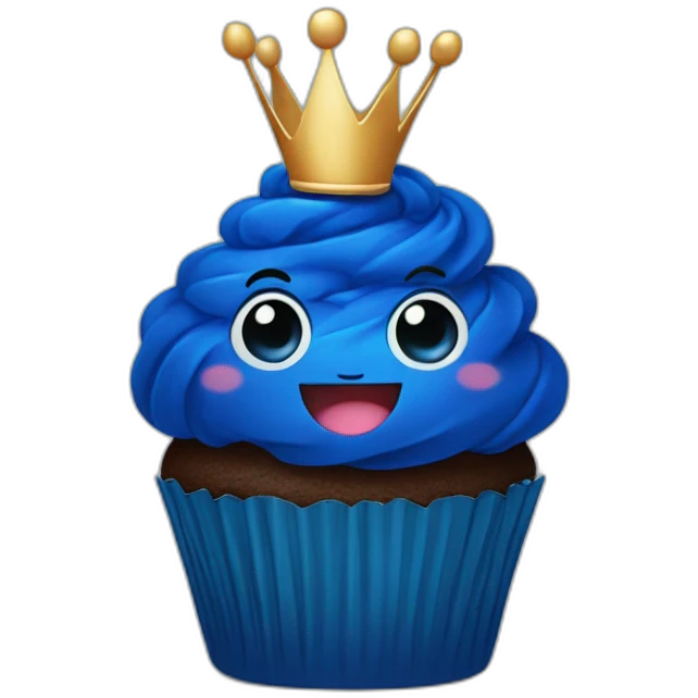 Happy dark blue cupcake wearing a crown emoji
