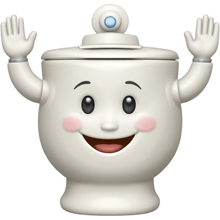 arafed toilet with a smile on the lid and arms emoji