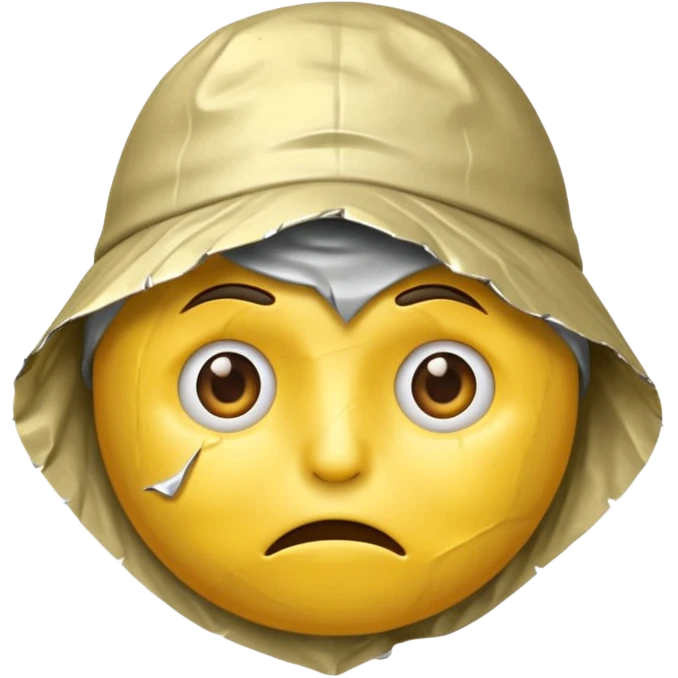 scared emoji wearing a crudely shaped tinfoil hat emoji
