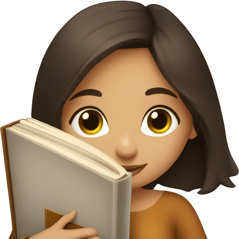 beautiful brunette girl hugging a book emoji