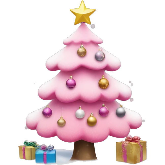 Coquette pink Christmas tree with ornaments and snow emoji