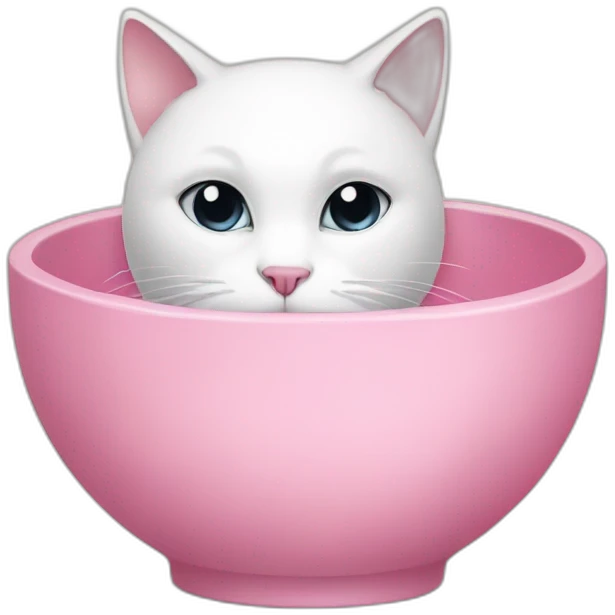 White cat eats from her pink bowl emoji