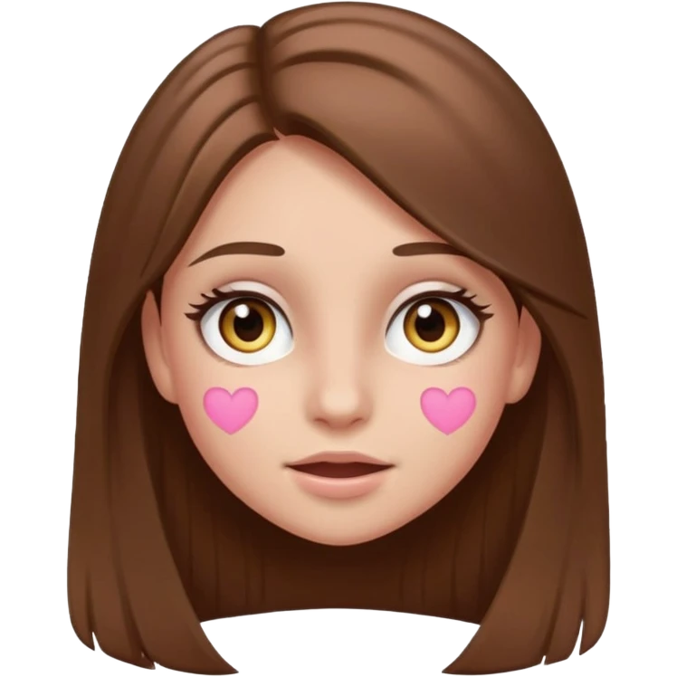 teenage girl with straighter long brown hair, hazel eyes, wearing blush and mascara, emoji style, with a playful expression emoji
