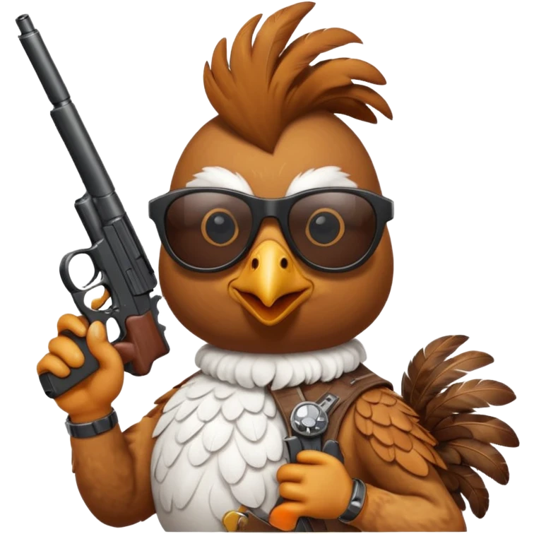 chicken wearing sunglasses holding a gun emoji