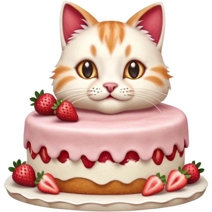 Close-up cinematic shot of a cat tasting strawberry cake, creamy frosting on its paws, dramatic soft lighting, warm tones, ultra detailed fur, shallow depth of field, professional photography style
, emoji