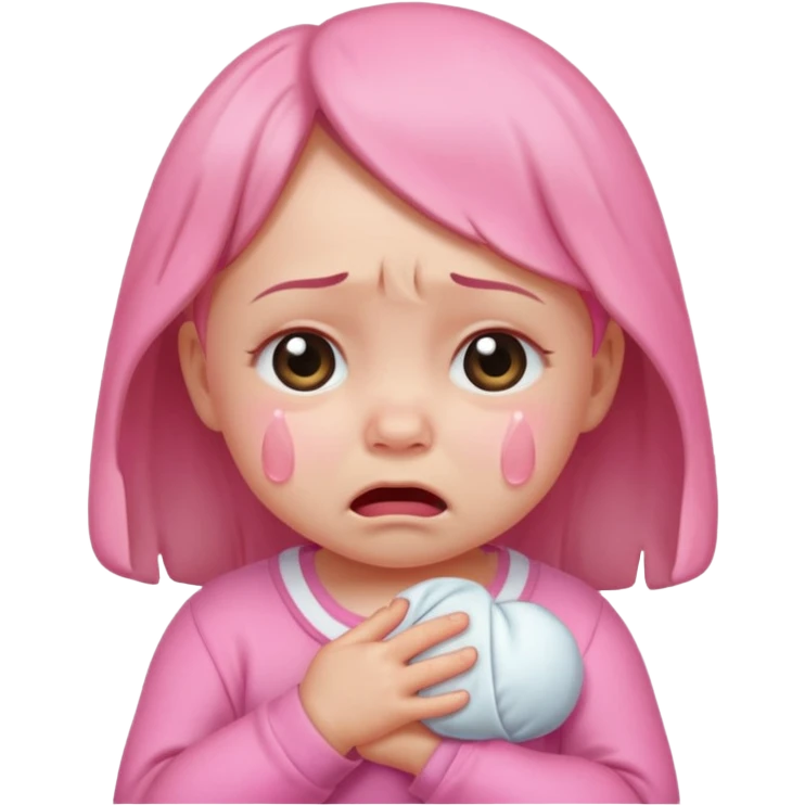 a portrait of crying baby girl, wearing pink clothes emoji